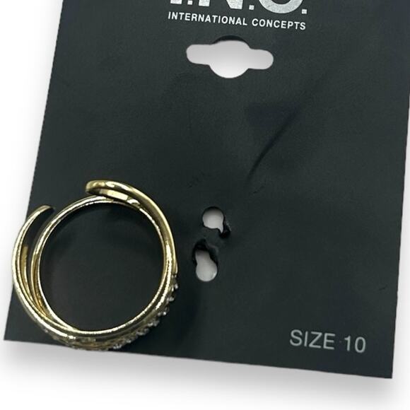 NEW INC Macy's Gold Triple Band Pavé Crystal Statement Ring Size 10 Rhinestone - Picture 7 of 9